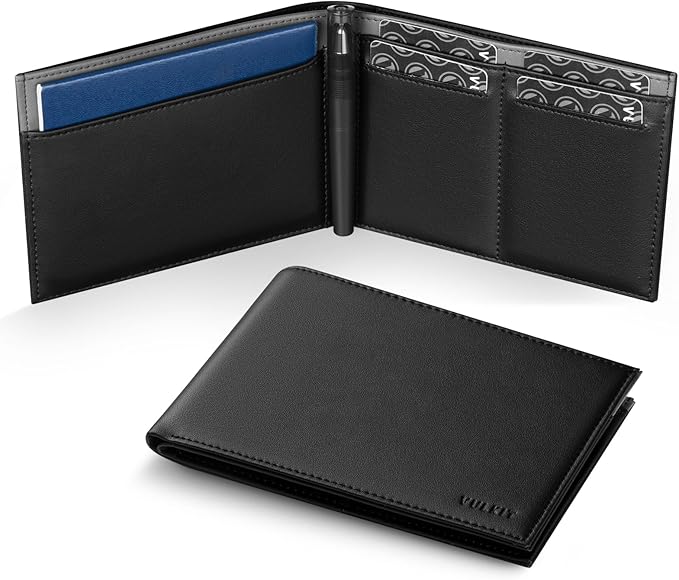 VULKIT Bilfold Passport Holder Leather RFID Blocking Passport Wallet with Hidden Pocket Slim Travel Documents Organizer for Men or Women (Passport, Card, Cash, Coin, SIM Card, Ticket)