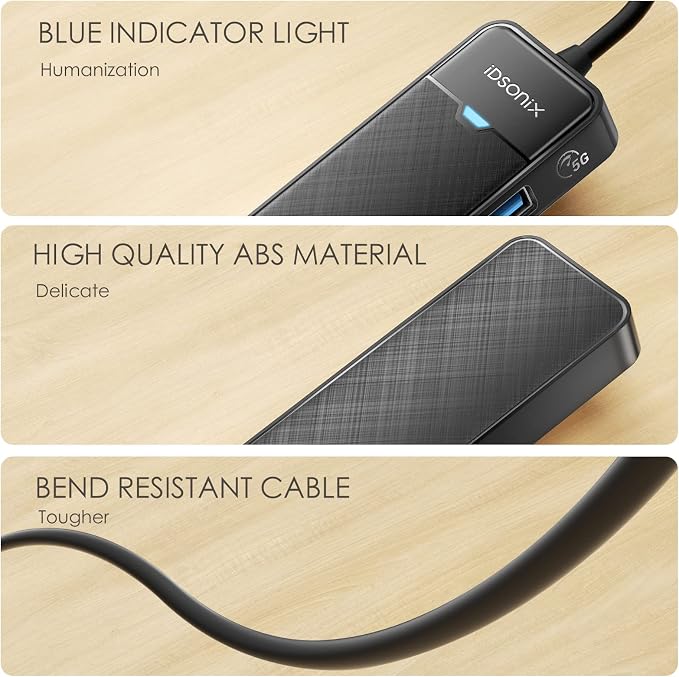 iDsonix USB Hub with 6ft Extension Cbale[Charging Not Supported], 4-Port USB 3.0 Splitter Ultra-Slim Extender for Desktop, Laptop, Xbox, Flash Drive, HDD, Console, Printer, PC, Keyboards, Mouse