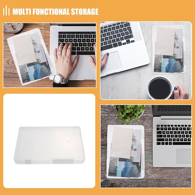 Zerodeko 2pcs Small File Storage Boxes with Lids, Plastic Paper Organizer Bins for Office Document and Receipt Storage, Dustproof A5 Thin White Clip File Holders for Desktop Use