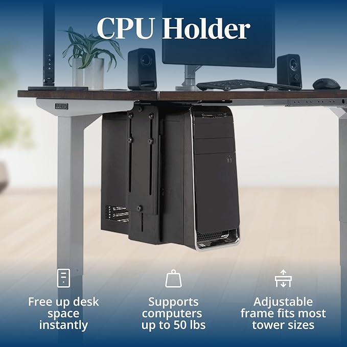 UPLIFTDESK Under Desk PC Mount ??Adjustable CPU Holder with 16" Slide-Out Track & 360° Swivel, 50 lb Capacity PC Holder, Fits Most Desktop Towers and Standing Desks