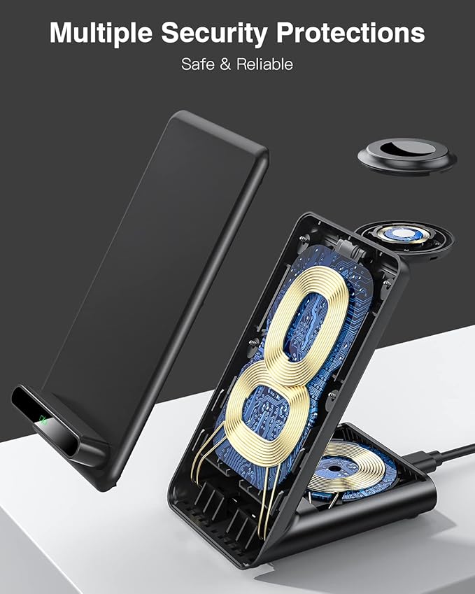 Wireless Charging Station,3 in 1 Charging Stand Made for Apple Watch Ultra 11 10 9 8 7 6 SE 5 4 3,Fast Wireless Charger Made for iPhone 17/Air/16/15/14/13/12,for AirPods Pro(with Adapter) (Black)