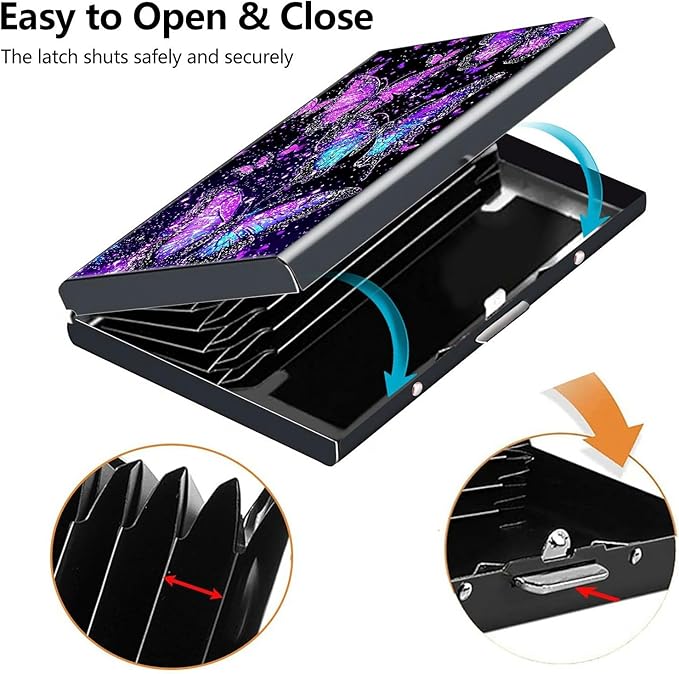 Credit Card Holder, Purple Butterflies Design Mini RFID Blocking Aluminum Wallet Slim Metal Hard Case Shell Travel Wallet ID Case Small Credit Cards Case Business Cards for Women Men Girls