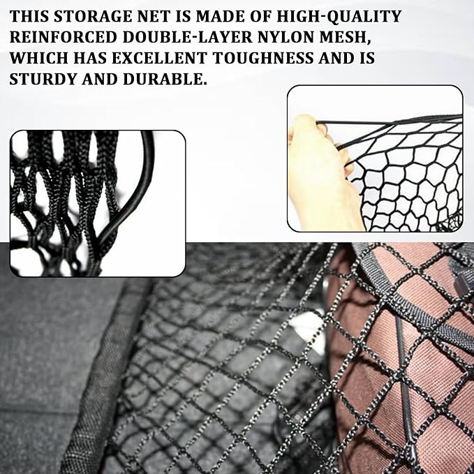 Car Cargo Nets Trunk Organizer, Adjustable Elastic Storage Mesh Double Layer with Hooks, Rear Cargo Net Accessories for Cars Trucks SUVs, Stretchable Heavy Duty Vehicle Organizer 35.4 x 15.7 Inch