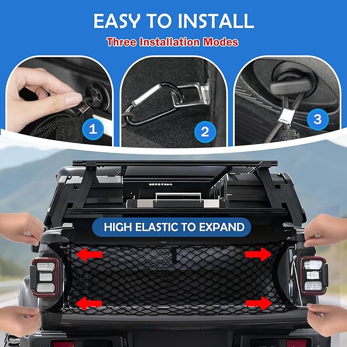 Envelope Style Cargo Net for 2020-2026 Jeep Gladiator Accessories, Rear Trunk SUV Mesh Cargo Net, Upgraded 5mm Bungee & Double-Layer Nylon Storage Tailgate Netting Grocery&Tools Holder Organizer