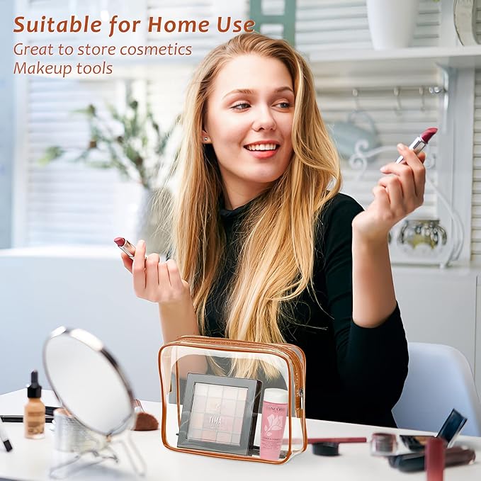 6pcs Clear Cosmetic Bags, TSA Approved Toiletry Bag Set Crystal Clear Travel Beach Essentials Bag Organization PVC, Clear Makeup Bags Luggage Pouch Carry on Airport Airline Compliant Bag Women Men