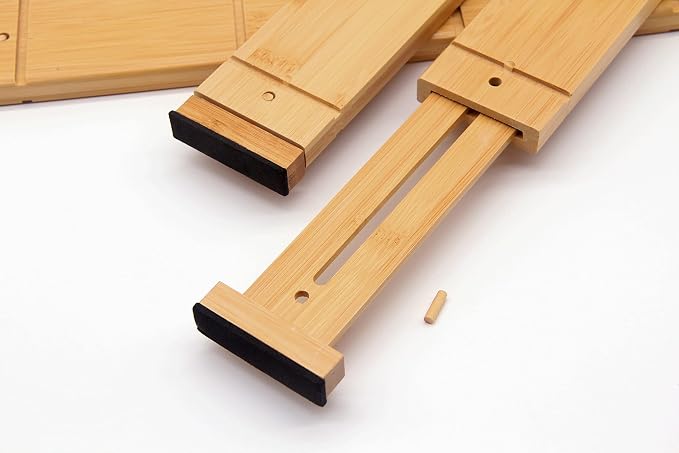Adjustable 17-22in Bamboo Dividers Organizers with 9 Inserts, Expandable Spring Loaded Drawer Dividers for Kitchen, Dresser, Bedroom, Bathroom, Office, and Garage (4 Pack)