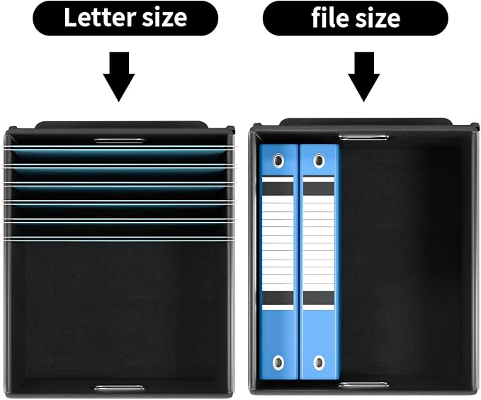 File Organizer Box with Lid, Collapsible File Folder Organizer for Office Document Storage, Filing Box with Plastic Slide for Letter Size Hanging File Folders(1 Pack, Black & White Lattice)