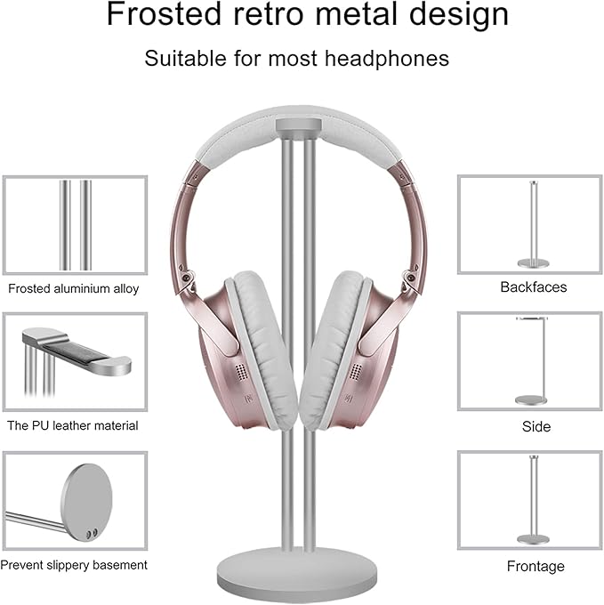 GEEKRIA Aluminum Alloy Headphones Stand for Over-Ear Headphones, Gaming Headset Holder, Desk Display Headphone Hanger with Solid Heavy Base, Compatible with Beats, Sennheiser (Matt Silver)