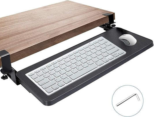KOCASO Keyboard Stand for Desktop - 25.59”x9.64”x0.51” Keyboard Tray with Retractable Slide Out Drawer, Height Adjustable and C Clamp Installation, Supports up to 55LBS，Perfect for Home or Office