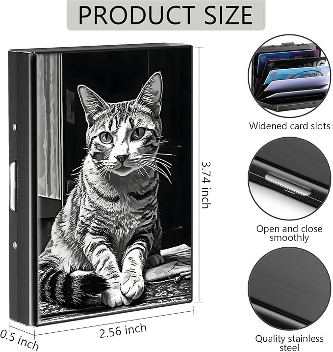 Credit Card Holder, Art Cat Design Mini RFID Blocking Aluminum Wallet Slim Metal Hard Case Shell Travel Wallet ID Case Small Credit Cards Case Business Cards for Women Men Girls