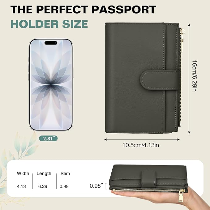 Passport Holder for Travel, Leather Passport Wallet with Airtag Slot, RFID Blocking Travel Wallet for Women Men, Passport Cover with Air Ticket Card Cash Coin Pocket, Travel Essentials Gift