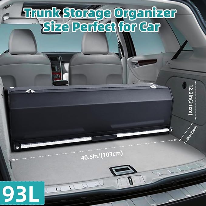 Car Trunk Organizer with LED Light, SUV Organizer Trunk Storage, Leather Callapsible Storage Box, Waterproof Car Organizers and Storage Powered by 4 AA Batteries(Batteries Not Included)