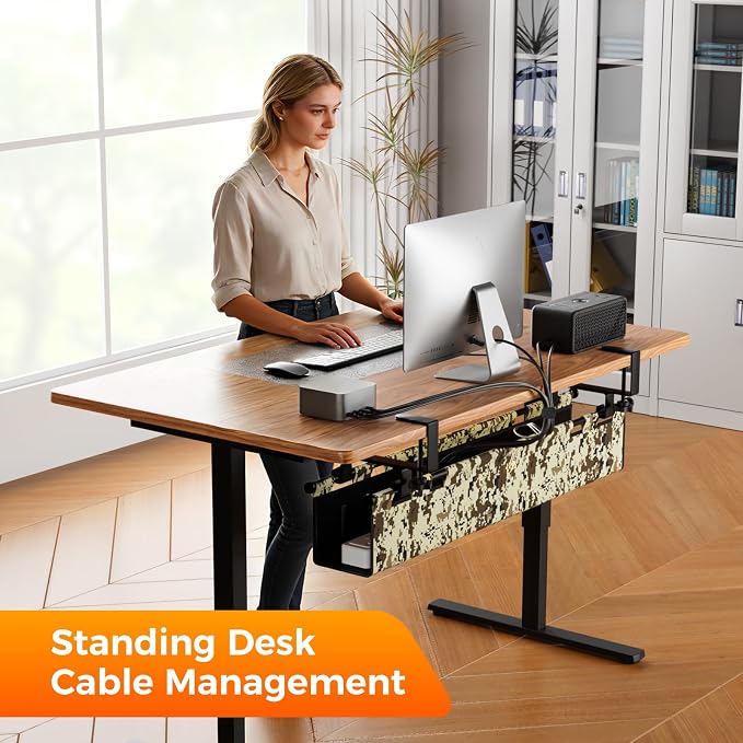 No-Drill Under Desk Cable Management Tray,Upgraded Wider(39"L x 5.9"W) & Double Layer Thickened Standing Desk Cable Organizer,2 Mounting Options-Clamp Or Screw Cord Holder for Home,Office