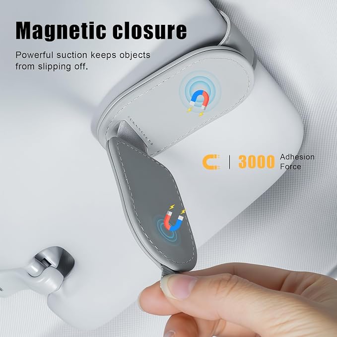 Sunglass Holder for Car Visor, Magnetic Leather Eyeglass Holder, Universal Car Sunglass Organizer Visor Accessories for SUV Truck Pickup, 2 Pack (Gray)