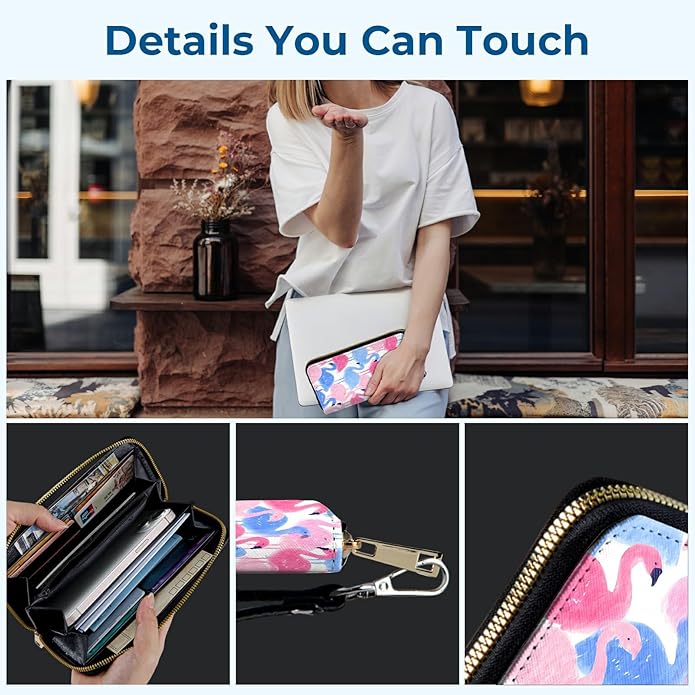 Wristlet Wallet for Women, RFID Blocking Phone Wallet, Large Capacity Zip Around Clutch, Fits iPhone 15 Pro Max, Travel Organizer Purse