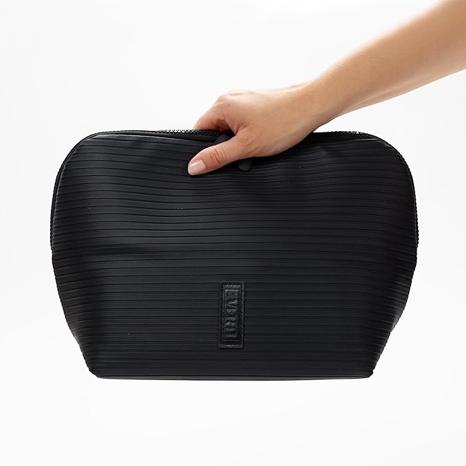 THE VERTI-Vertical Waterproof Makeup & Toiletry Bag | 23-Pocket Organizer with Upright, Fold-Down Design for Skincare, Toiletries & Essentials (Onyx)