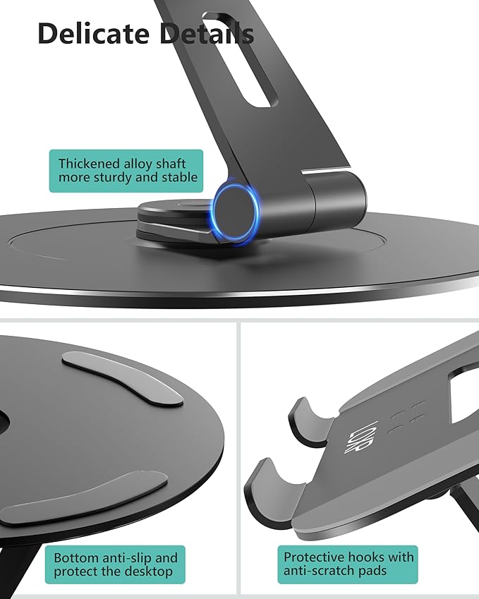 LOXP Ultra-Stable Laptop Stand for Desk with Larger Base, Desktop Organizer, Military-Grade Aluminum Anti-Loosening Structure - Height Adjustable Lectern Stand Suitable for 10-17.3 inch