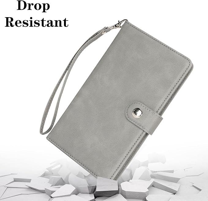 Passport Holder for Travel Essentials, RFID Blocking PU Leather Wallet Cover with Wristlet Strap Magnetic Closure Passport Book Holders Case for Women and Men, Grey