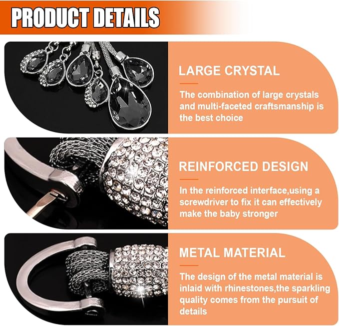 Bling Rhinestone Car Keychain, Fashion Auto Key Fob with Screwdriver, Vehicle Key Decoration Accessories for Woman (Black)