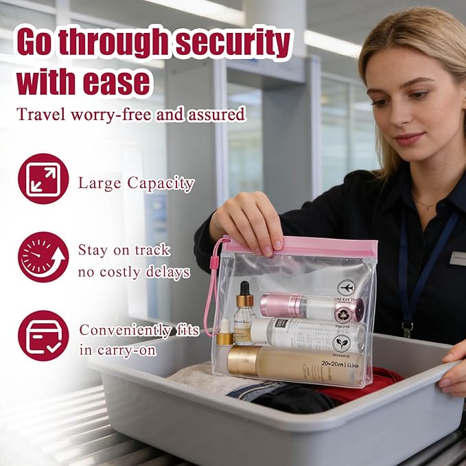 4-Pack 16 Mil Reusable TSA-Approved Quart Size Toiletry Bag with Gusseted Bottom | 1 Liter Leakproof Liquid Bag for Travel | 3-1-1 Compliant for US, UK & EU Flights (Pink)