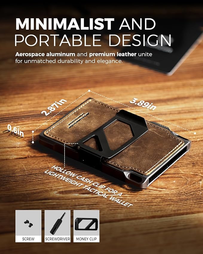 LORZOR Slim Tactical Wallet for Men- Minimalist Front Pocket Full Grain Leather Wallet for 10 Cards, RFID Blocking Aluminum Cardholder, Smart Pop Up Card Case, Money Clip, Gift Boxed(DistressBrown)