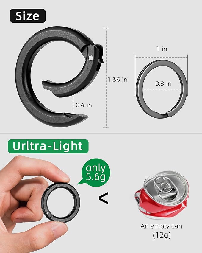 FEGVE Round Carabiner Keychain Clip,1.36 in Gold Spring O Key Rings Clip, Key Chain Quick Release Snap Hook for Women