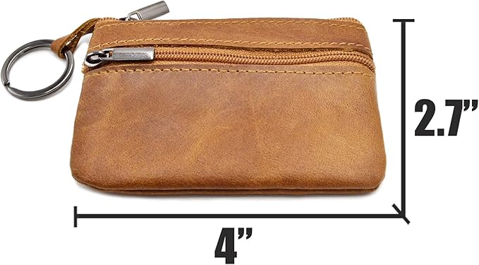 Freezx Women Genuine Leather Coin Pouch Zip Mini Purse Wallet Key Chain Double Zipper