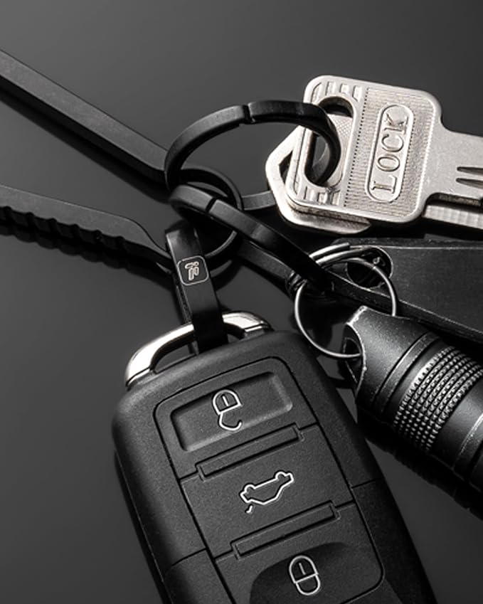 FEGVE Key Ring, Titanium Side Pushing Key Rings Keychain Rings Small Split Keyrings for Men