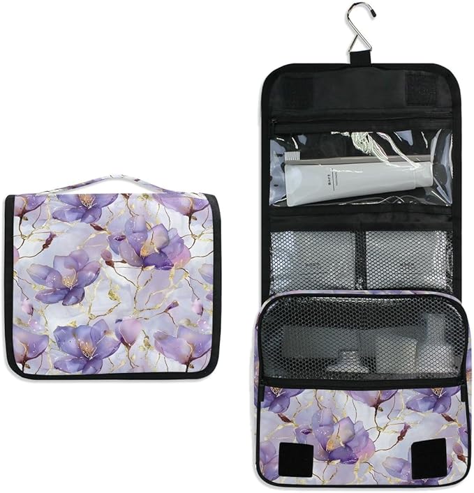 senya Hanging Travel Toiletry Bag Kit Boys Makeup Case Cosmetics Organizer for Men Women (Delicate Abstract Flowers)