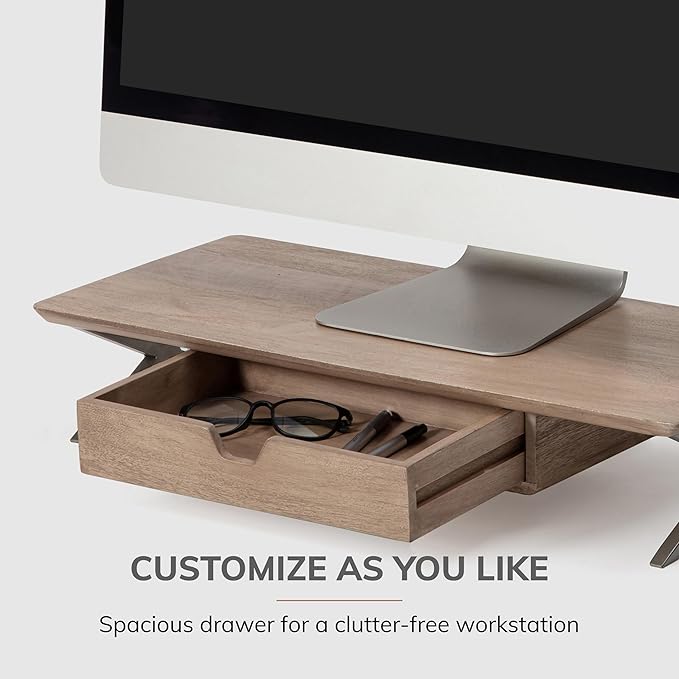 Anji Mountain Monitor Stand - Desktop Organizer & Laptop Riser, Ergonomic Monitor Riser, Space-Saving Monitor Stand for Desk, Durable Construction, Easy Assembly, Ideal for Home & Office,Biscotti