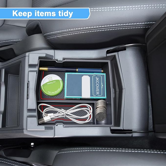 JKCOVER Upgraded Design Center Console Organizer Tray Compatible with Subaru Forester 2024 2023 2022 2021 2020 2019 Interior Armrest Insert Storage Box Easy Removal Accessories, Red Trim