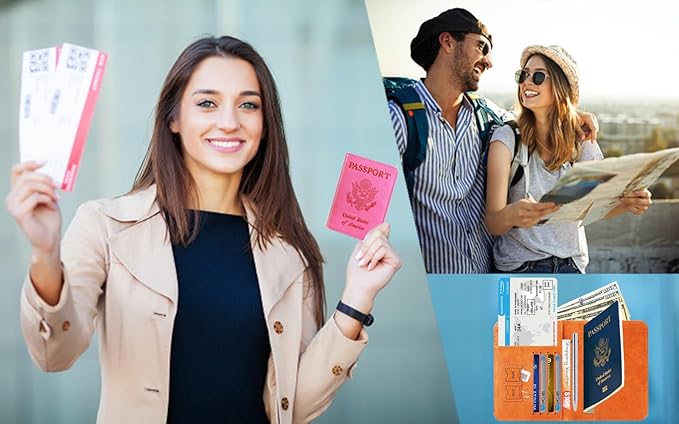 Passport Holder Cover Wallet Travel Essentials RFID Blocking Leather Card Case International Must Haves Travel Accessories for Women Men(113#Grey)
