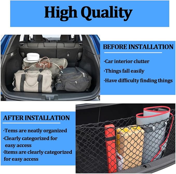 Car Rear Cargo Net, 43.31 x 15.7 Elastic Vehicle Trunk Mesh Storage Organizer with Hooks Screws, Adjustable Automotive Rear Cargo Storage Pouch Net, Universal for SUV Truck Sedan