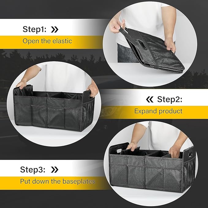 YSSOA Car Trunk Organizer, Foldable 2 Compartment 50L Storage Box with 5 Pocket & Reinforced Handle, 600D Waterproof Oxford Polyester, Non-Slip Bottom, for SUV/Truck, Black