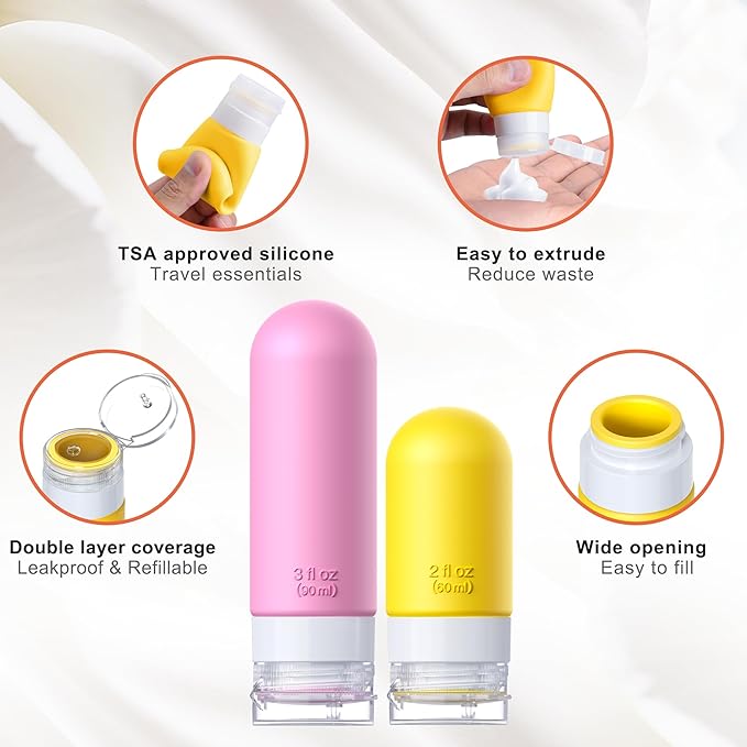20Pack Travel Bottles for Toiletries, TSA Approved Travel Bottles Silicone Travel Size Containers, Travel Essentials Leak Proof Refillable Liquid, Shampoo and Conditioner Travel Toiletry Bottles