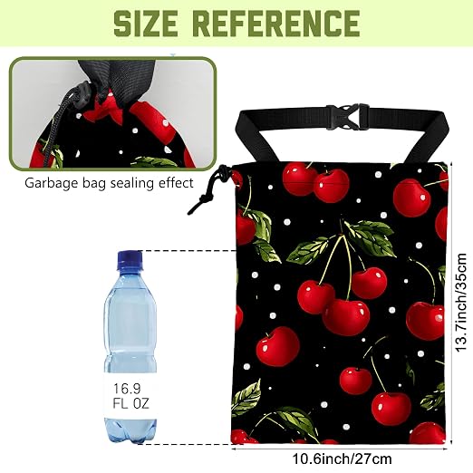 Car Garbage Bag Red Cherry Drawstring Car Trash Bag Hanging for Back Seat with Adjustable Buckle Canvas Vehicle Trash Can Easy-to-Install for Car Accessories Vehicle Travelling Camping