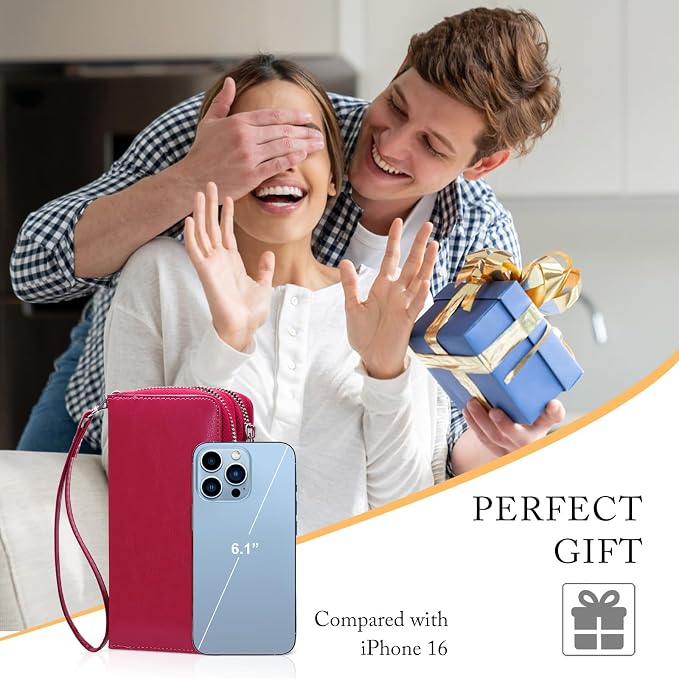Cellphone Wallet for Women Dual Zipper Long Purse with Removable Wristlet