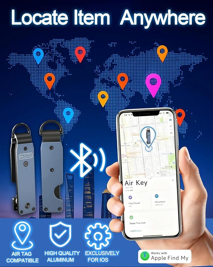 Air Keychain with GPS Tracker : Lightweight Compact Key Holder for Outdoor Use - Minimalist Metal Key Organizer