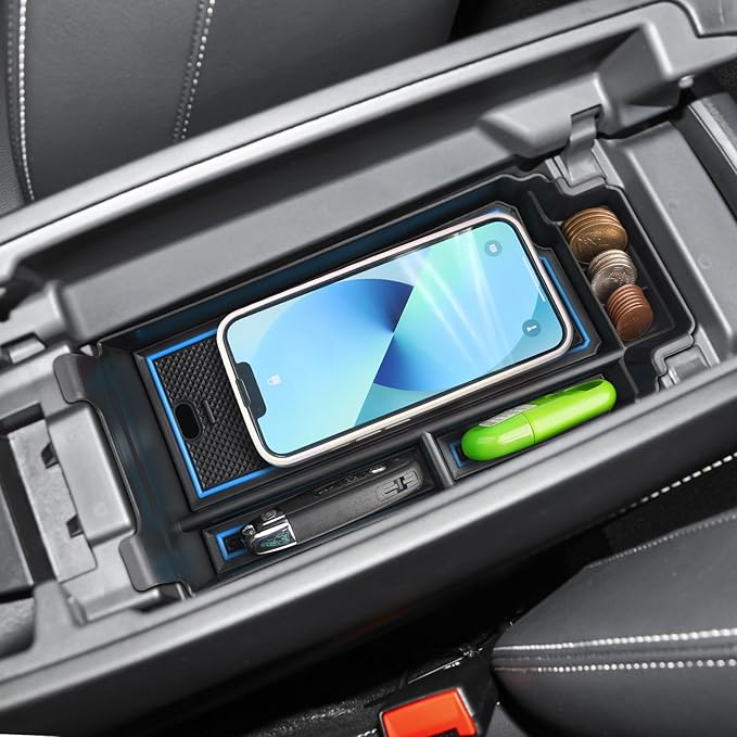 2021-2025 2026 Rogue Center Console Organizer for Nissan Rogue (S/SV/SL/Platinum/Rock Creek/Dark Armor), Durable ABS&Anti-Slip Rubber Console Tray Insert 2026 2025 Rogue Accessories (Blue)