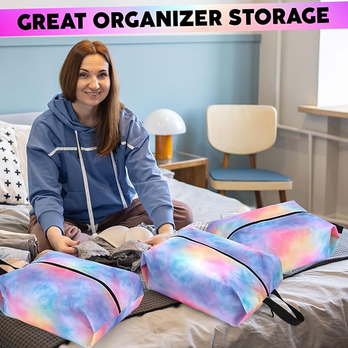 6 Pcs Travel Shoe Bags with Zipper Nylon Portable Waterproof Suitcase Shoe Organizer Packing for Golf(L,Watercolor)