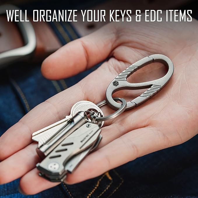 KeyUnity Titanium Carabiner Keychain Clip, Dual-Gate Quick Release EDC Key Ring Holder Organizer for Men and Women