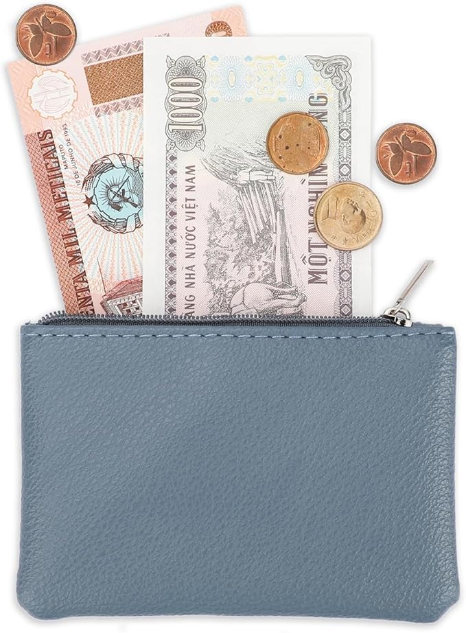 2 Pack Portable PU Leather Mini Coin Purse with Zipper for Women - Credit Card, Folded Bills, ID, Key, Headset, Lipstick (Blue & Green)
