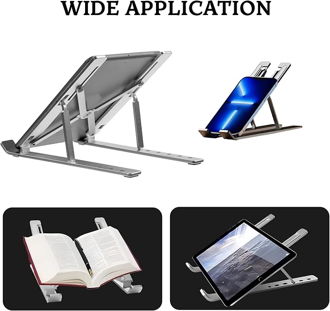 FlexElevate 7-Level Adjustable Laptop Stand, Silver Color, Carbon Steel Ergonomic Riser for Desk, Compatible with 9''-17.3'' Laptops, Portable & Sturdy Holder
