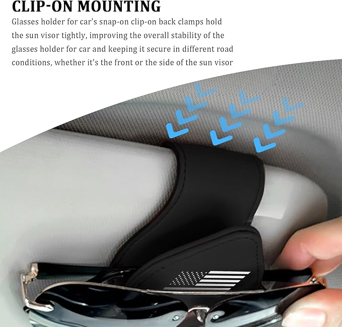 Sunglass Holder for Car with American Flag Pattern,Stylish Sunglasses Holder for Car Sun Visor with Magnetic Design for Storing Glasses or Cards,Leather Cars Sunglass Holders