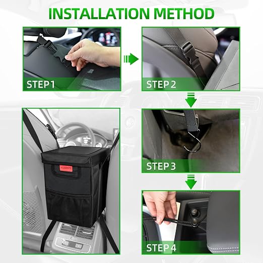 Hanging Car Trash Bag with Lid, Collapsible Garbage Bag with Pockets, Car Garbage Can for Central Control Leak-Proof Storage Organizer Box 1.76 Gallon Capacity Multipurpose Trash Bin