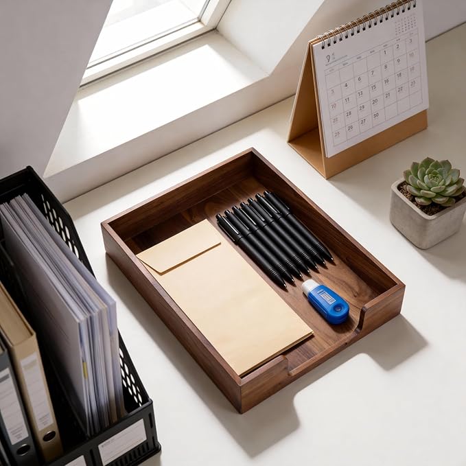 Bamber Wood Letter Tray Wooden Desk Organizer Paper Document File Tray for Office Supplies Collection Folders Notebooks, Black Walnut
