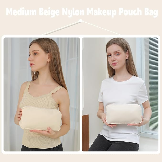 Travel Essentials Makeup Bag for Women Water-resistant Toiletry Organizer Nylon Cosmetic Pouch Preppy Stuff