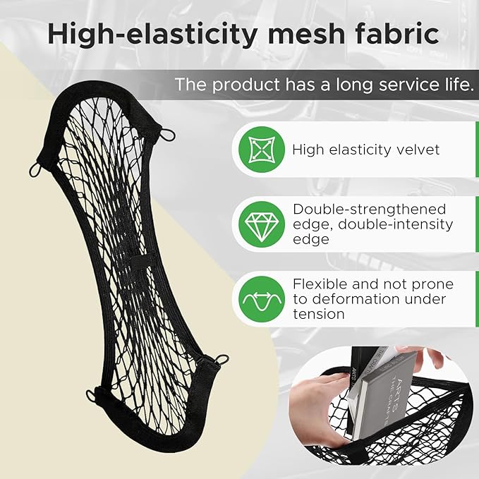 2 Pcs Small Cargo Net - Car Storage Organizer with Elastic Pocket - Trunk/Boat/Home Storage Mesh w/Screws/Hooks