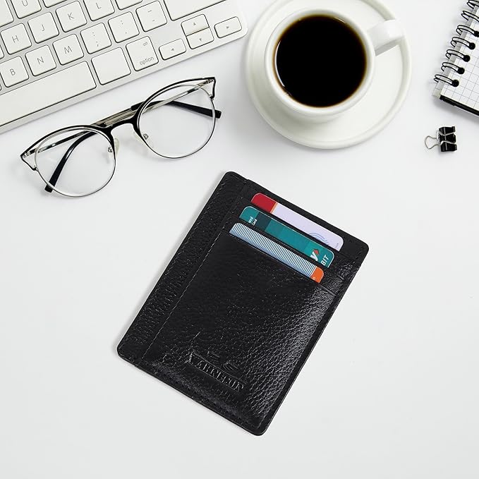 Ultra Slim Leather Wallet Just 0.12 Thick, 6 Card Slots, RFID Blocking, Soft, Durable, Minimalist Genuine Leather, Credit Card Holder for Men & Women Great Gift