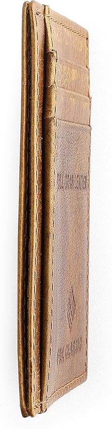 F&L CLASSIC Slim Minimalist Front Pocket leather card holder wallet, for men and women, RFID Blocking, light brown,10-03